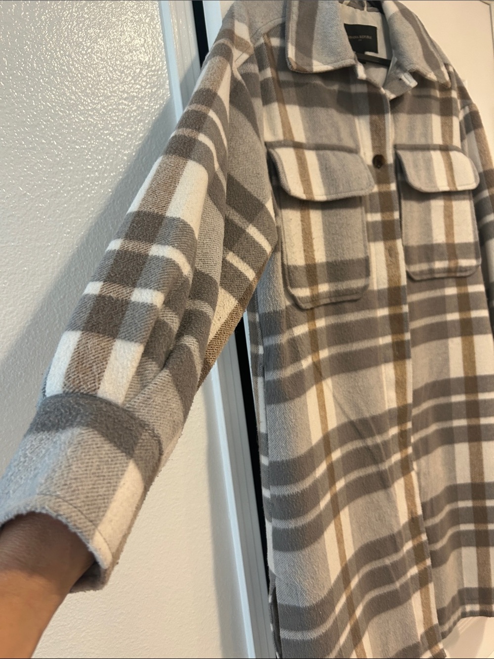 Banana Republic Gray, White & Brown Plaid Utility Jacket - Picture 2 of 10
